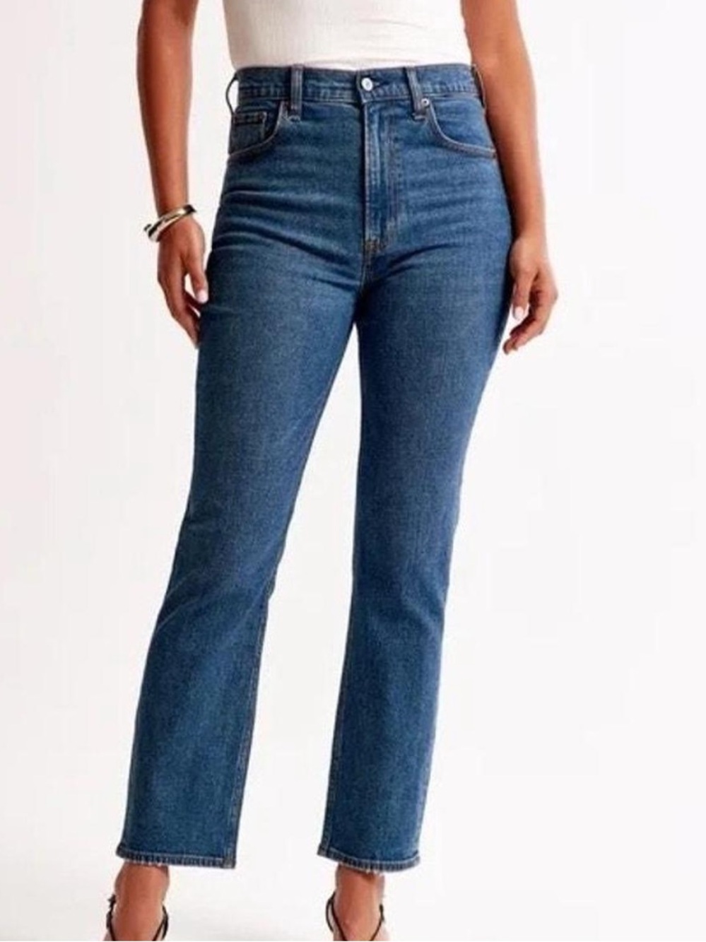 Abercrombie & Fitch The Ankle Straight Ultra High Rise Blue Jeans 34 18 L Curve